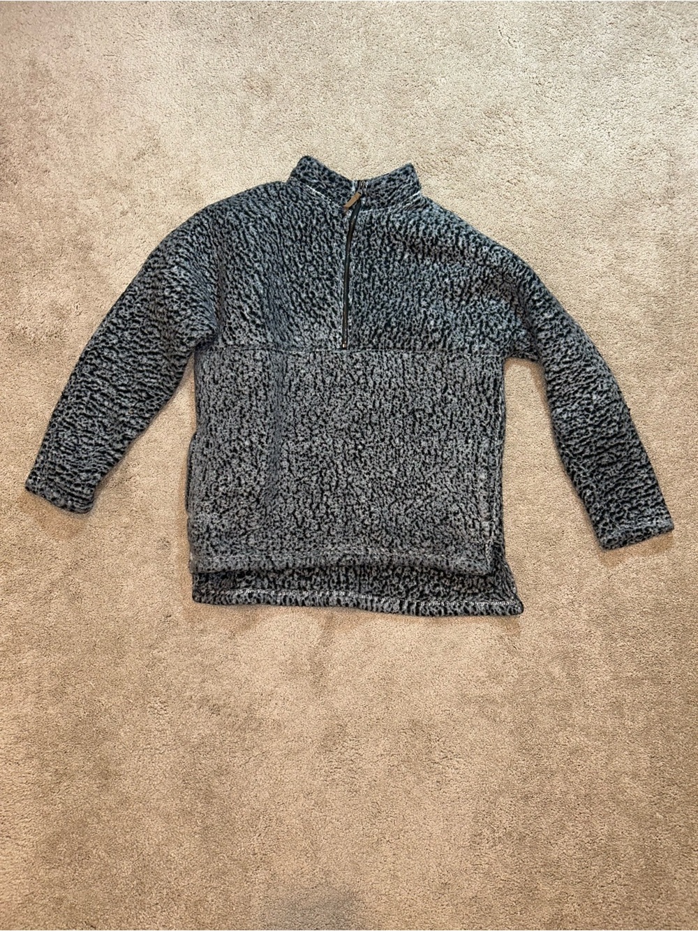Time and Tru Heathered Black Quarter-Zip Sherpa Pullover